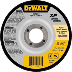 DeWALT - 24 Grit, 5" Wheel Diam, 7/8" Arbor Hole, Type 27 Depressed Center Wheel - Coarse/Medium Grade, Ceramic, N Hardness, 12,200 Max RPM - Caliber Tooling