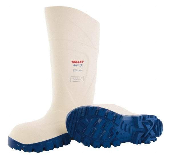 Tingley - Unisex Size 6 Medium Width Steel Knee Boot - White, Blue, Polyurethane Upper, Polyurethane Outsole, 15" High, Pull-On - Caliber Tooling