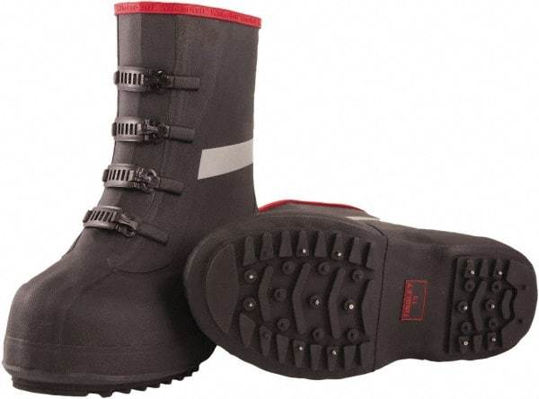 Tingley - Men's 6 (Women's 8) Traction Overboots - 12" High, Plain Toe, Cleated & Studded Sole, Rubber Upper, Black, 100% Liquid Proof, 4 Buckle - Caliber Tooling