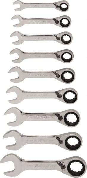 Blackhawk by Proto - 13 Piece, 6mm to 19mm, Stubby Ratcheting Combination Wrench Set - Metric Measurement Standard, Chrome Finish, Canvas Roll - Caliber Tooling