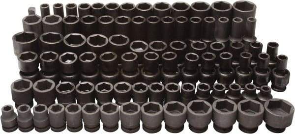 Blackhawk by Proto - 86 Piece 3/8" & 1/2" Drive Deep Well Impact Socket Set - 6 Points, 5/16" to 1" (7mm to 22mm) Range, Inch/Metric Measurement Standard - Caliber Tooling