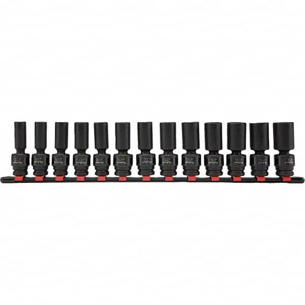 Blackhawk by Proto - 13 Piece 1/2" Drive Deep Well Impact Socket Set - 6 Points, 12mm to 24mm Range, Metric Measurement Standard - Caliber Tooling