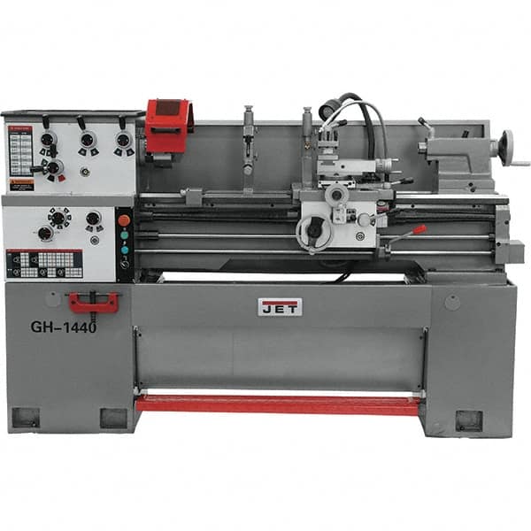 Jet - 14" Swing, 40" Between Centers, 230 Volt, Triple Phase Bench Lathe - 5MT Taper, 3 hp, 40 to 1,800 RPM, 1-1/2" Bore Diam, 46" Deep x 28" High x 74-5/8" Long - Caliber Tooling