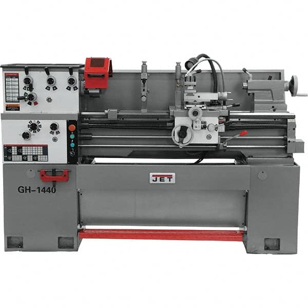 Jet - 14" Swing, 40" Between Centers, 230 Volt, Single Phase Bench Lathe - 5MT Taper, 3 hp, 40 to 1,800 RPM, 1-1/2" Bore Diam, 46" Deep x 28" High x 74-5/8" Long - Caliber Tooling