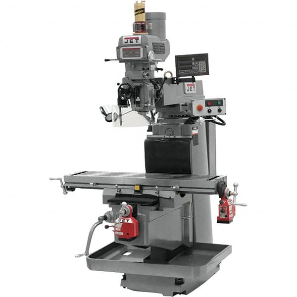 Jet - 54" Table Width x 12" Table Length, Variable Speed Pulley Control, 3 Phase Knee Milling Machine - NST40 Spindle Taper, 5 hp - Caliber Tooling