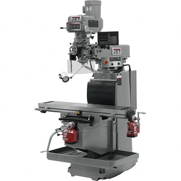 Jet - 54" Table Width x 12" Table Length, Variable Speed Pulley Control, 3 Phase Knee Milling Machine - R8 Spindle Taper, 5 hp - Caliber Tooling