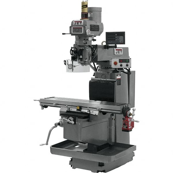 Jet - 54" Table Width x 12" Table Length, Electronic Variable Speed Control, 3 Phase Knee Milling Machine - NST40 Spindle Taper, 5 hp - Caliber Tooling