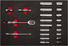 Proto - 22 Piece 3/8" Drive Chrome Finish Deep Well Socket Set - 12 Points, 3/8" to 7/8" Range, Inch Measurement Standard - Caliber Tooling