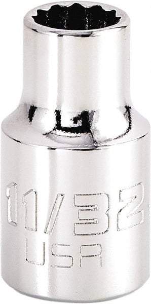 Proto - 11/32", 3/8" Drive, Intermediate Hand Socket - 12 Points, 1-15/64" OAL, Steel, Full Polish Finish - Caliber Tooling