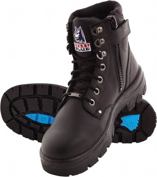 Steel Blue - Men's Size 8.5 Medium Width Steel Work Boot - Black, Leather Upper, TPU Outsole, 6" High, Lace-Up, Side Zip - Caliber Tooling