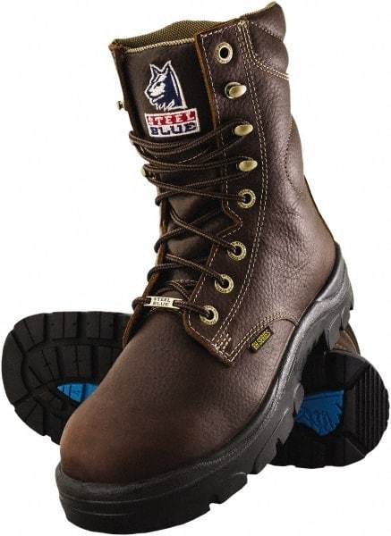 Steel Blue - Men's Size 12 Medium Width Steel Work Boot - Oak, Leather Upper, TPU Outsole, 8" High, Lace-Up - Caliber Tooling