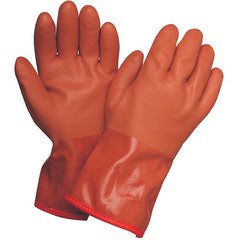 Large Gloves-Powercoat 12″ Double Dipped PVC With Thermal Fleece Lining And Rough Grip Orange - Caliber Tooling