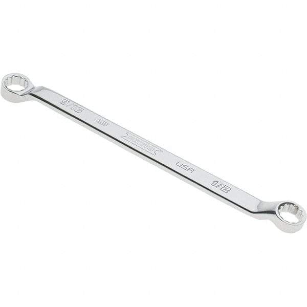 Proto - 1/2" x 9/16" 12 Point Box Wrench - Double End, 53/64" Head Diam x 3/4" Head Thickness, 8-7/8" OAL, Steel, Polished Finish, 15° Offset - Caliber Tooling