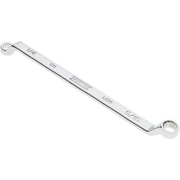 Proto - 1/4" x 5/16" 12 Point Box Wrench - Double End, 13/32" Head Diam x 15/32" Head Thickness, 6-19/32" OAL, Steel, Polished Finish, 15° Offset - Caliber Tooling