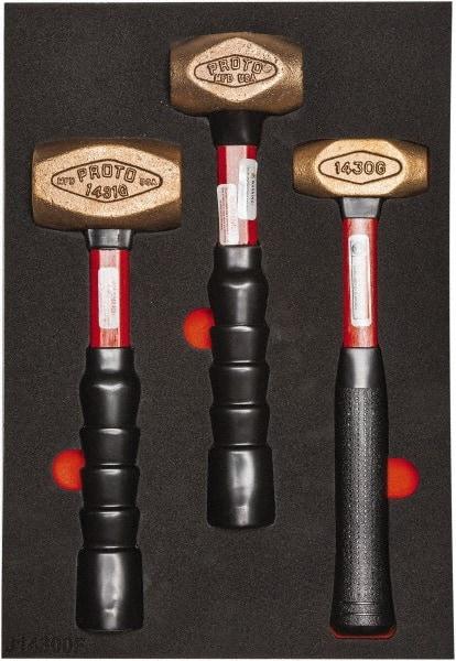 Proto - 3 Piece, 2-5/8, 1-1/2, 1 Lb Head Weight, Dead Blow Hammer Set - 12" OAL, Fiberglass Handles - Caliber Tooling