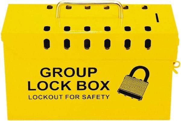 NMC - 10" Deep x 4" Wide x 6" High, Portable Group Lockout Box - Yellow, 13 Padlocks - Caliber Tooling