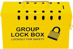 NMC - 10" Deep x 4" Wide x 6" High, Portable Group Lockout Box - Yellow, 13 Padlocks - Caliber Tooling