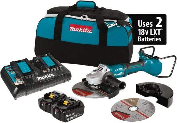 Makita - 9" Wheel Diam, 6,000 RPM, Cordless Angle & Disc Grinder - 5/8-11 Spindle, 18 Volts - Caliber Tooling