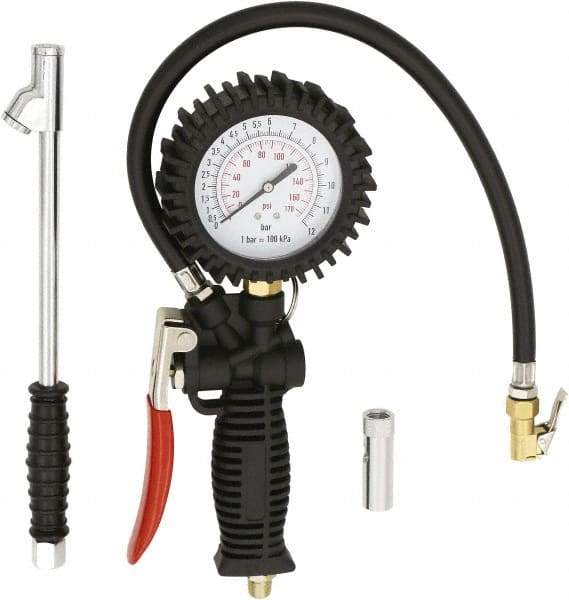 Milton - 2 to 175 psi Dial Easy-Clip Tire Pressure Gauge - 16' Hose Length, 2 psi Resolution - Caliber Tooling