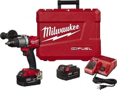 Milwaukee Tool - 18 Volt 1/2" Chuck Pistol Grip Handle Cordless Drill - 0-550 & 0-2000 RPM, Single-Sleeve Ratcheting Chuck, Reversible, 2 Lithium-Ion Batteries Included - Caliber Tooling