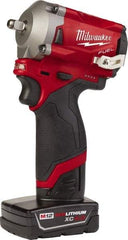 Milwaukee Tool - 3/8" Drive 12 Volt Pistol Grip Cordless Impact Wrench & Ratchet - 2,700 RPM, 0 to 3,200 BPM, 250 Ft/Lb Torque, 2 Lithium-Ion Batteries Included - Caliber Tooling