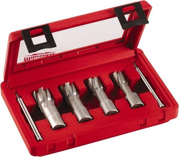 Milwaukee Tool - 4 Piece, 9/16 to 15/16" Cutter Diam, 1-3/8" Cutting Depth, Carbide-Tipped Annular Cutter Set - 9/16, 11/16, 13/16, 15/16" Cutter Diam - Caliber Tooling