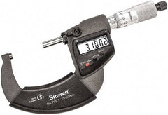 Starrett - 25 to 50mm Range, 0.001mm Graduation, Mechanical Outside Micrometer - Ratchet Thimble, 30mm Throat Depth, Accurate to 0.001mm - Caliber Tooling