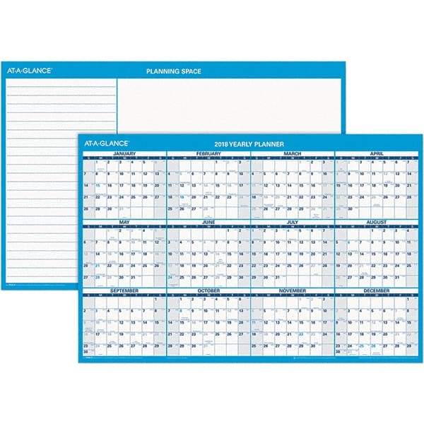 AT-A-GLANCE - 1 Sheet, 36 x 24", Erasable Wall Calendar - Blue & White - Caliber Tooling