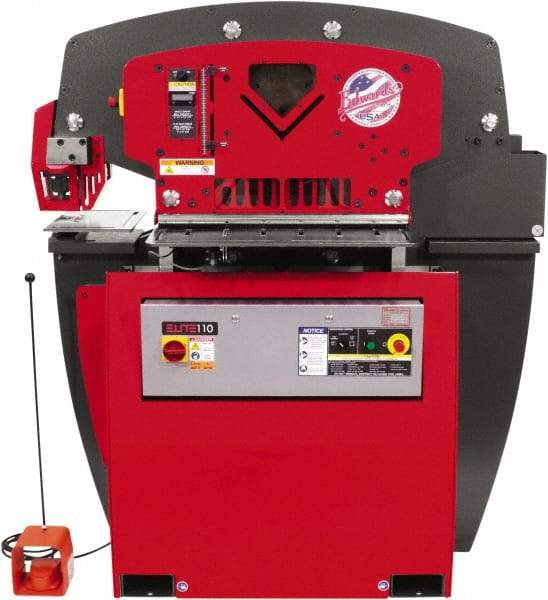 Edwards Manufacturing - 17-3/4" Throat Depth, 110 Ton Punch Pressure, 1-3/8" in 1" Punch Capacity Ironworker - 7-1/2 hp, 3 Phase, 460 Volts, 91-9/16" Wide x 65-1/8" High x 44-7/8" Deep - Caliber Tooling