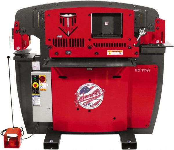 Edwards Manufacturing - 9-3/4" Throat Depth, 65 Ton Punch Pressure, 1-1/16" in 3/4" Punch Capacity Ironworker - 7-1/2 hp, 3 Phase, 460 Volts, 50" Wide x 60-1/4" High x 45" Deep - Caliber Tooling