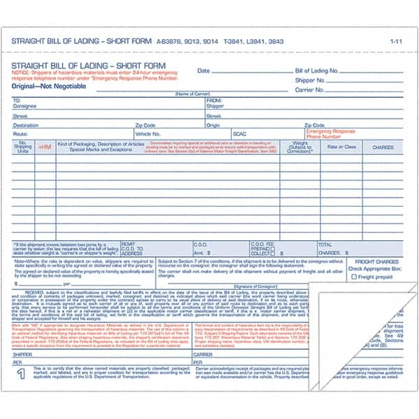 TOPS - 250 Sheet, 7-7/16 x 8-/2", Hazardous Material Short Forms - Blue & White - Caliber Tooling