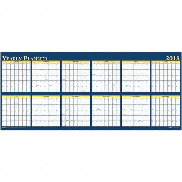 House of Doolittle - 1 Sheet, 60 x 26", Erasable Wall Planner - Yellow & Blue - Caliber Tooling