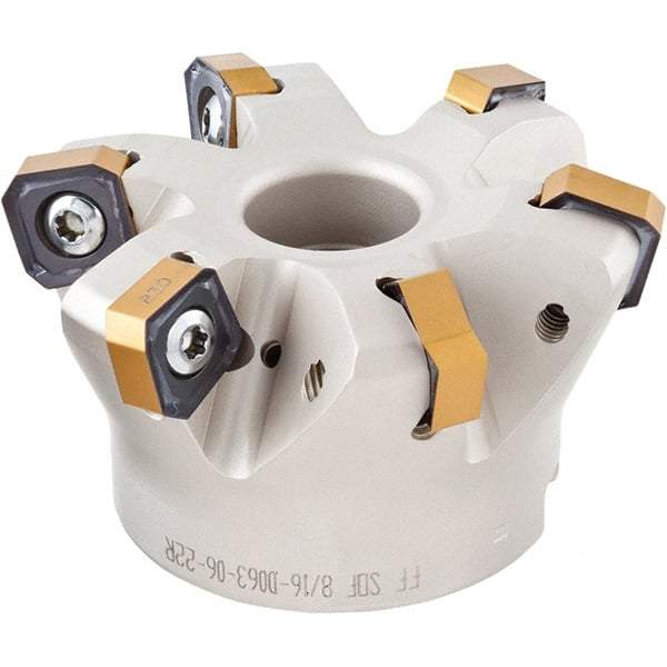 Iscar - 7 Inserts, 3.211" Cutter Diam, 0.047" Max Depth of Cut, Indexable High-Feed Face Mill - 1" Arbor Hole Diam, 2-3/4" High, FF SOF Toolholder, ON.U 05, OXMT 0507, S845 SN.U 13 Inserts, Series Helido - Caliber Tooling