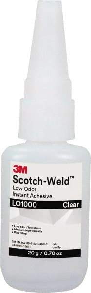 3M - 0.71 oz Bottle Clear Instant Adhesive - Series Part Number LO1000, 20 to 70 sec Working Time, 24 hr Full Cure Time - Caliber Tooling