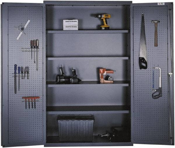 Valley Craft - 4 Shelf Pegboard Storage Cabinet - Steel, 48" Wide x 24" Deep x 78" High, Gray - Caliber Tooling