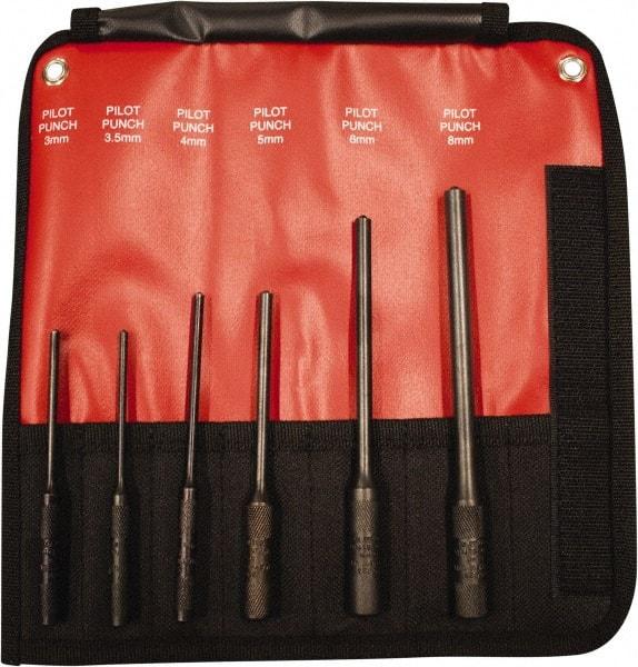 Mayhew - 6 Piece, 3 to 8mm, Pin & Pilot Punch Set - Hex Shank, Steel, Comes in Kit Bag - Caliber Tooling