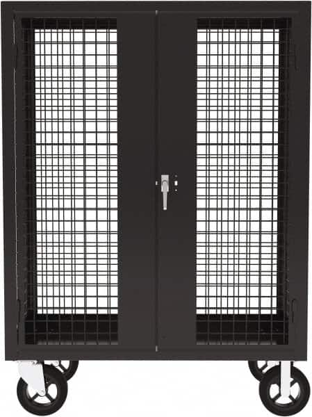 Valley Craft - 2,000 Lb Capacity, 4-Sided Steel Security Truck - 24" Long x 48" Wide x 66" High, 8" Diam Mold-On Rubber Wheels - Caliber Tooling