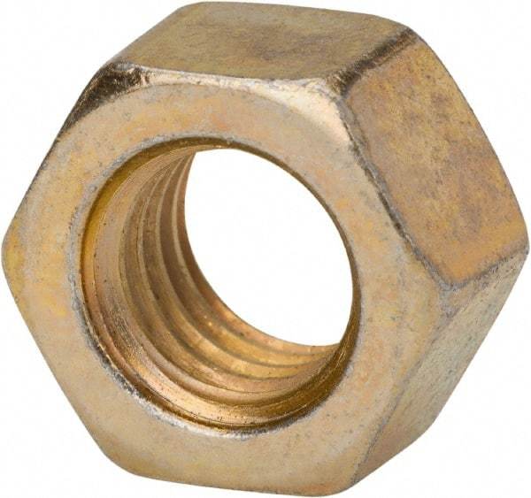 Made in USA - 7/16-20 UNF Steel Right Hand Hex Nut - 11/16" Across Flats, 3/8" High, Zinc Yellow Dichromate Finish - Caliber Tooling