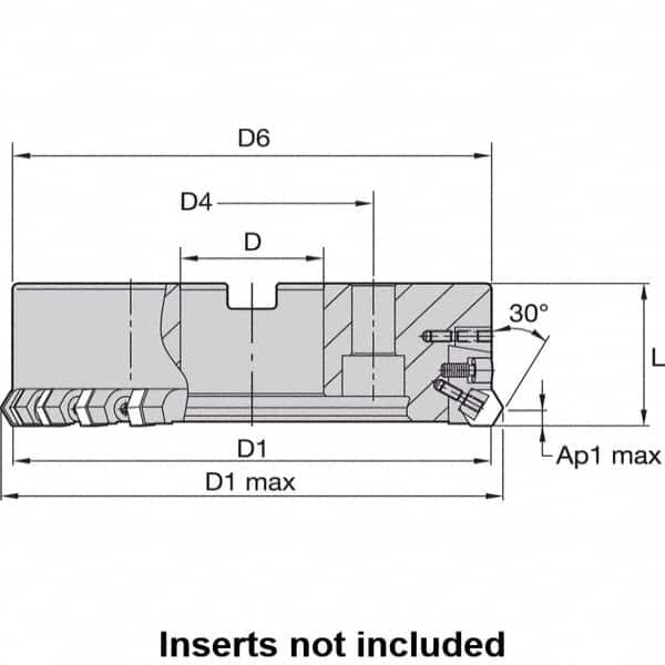 Kennametal - 12" Cut Diam, 2-1/2" Arbor Hole, 8mm Max Depth of Cut, 30° Indexable Chamfer & Angle Face Mill - 40 Inserts, HNGX 0905... Insert, Right Hand Cut, 40 Flutes, Series HexaCut - Caliber Tooling