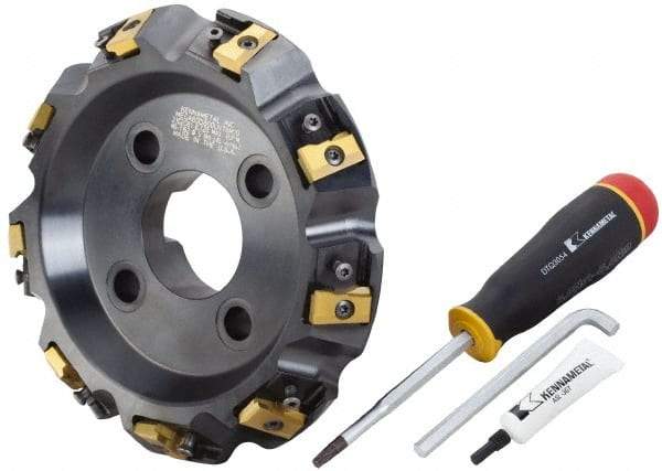 APT - Arbor Hole Connection, 0.485" Cutting Width, 1-7/8" Depth of Cut, 6" Cutter Diam, 1-1/2" Hole Diam, 12 Tooth Indexable Slotting Cutter - SM61 Toolholder, CTA 4 Insert, Neutral Cutting Direction - Caliber Tooling