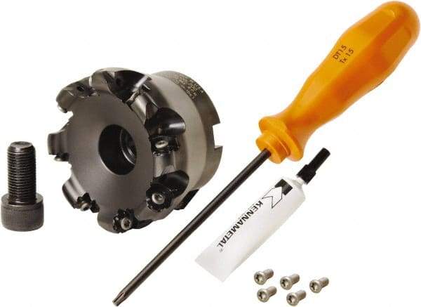 Kennametal - 80mm Cut Diam, 3mm Max Depth, 27mm Arbor Hole, 8 Inserts, RN.J 1204... Insert Style, Indexable Copy Face Mill - KDR Cutter Style, 24,760 Max RPM, 50mm High, Through Coolant, Series Rodeka - Caliber Tooling