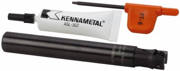 Kennametal - 1/2" Cut Diam, 6.96mm Max Depth of Cut, 1/2" Shank Diam, 4" OAL, Indexable Square Shoulder End Mill - EP.. 0708.. Inserts, Cylindrical Shank, 0° Lead Angle, Through Coolant, Series Mill 1-07 - Caliber Tooling