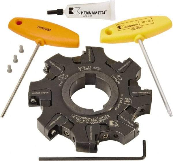 Kennametal - Arbor Hole Connection, 0.461" Cutting Width, 1.3386" Depth of Cut, 125mm Cutter Diam, 1.5748" Hole Diam, 8 Tooth Indexable Slotting Cutter - KSSM Toolholder, SD.T 1204.. Insert, Right Hand Cutting Direction - Caliber Tooling