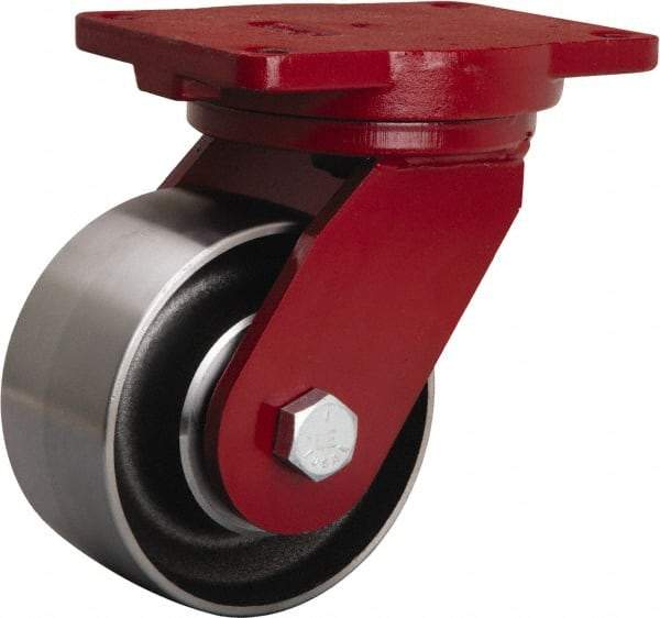 Hamilton - 6" Diam x 3" Wide x 8-1/2" OAH Top Plate Mount Swivel Caster - Forged Steel, 4,000 Lb Capacity, Tapered Roller Bearing, 6-1/8 x 7-1/2" Plate - Caliber Tooling