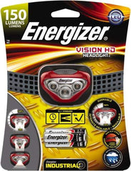 Energizer - White LED Bulb, 180 Lumens, Hands-free Flashlight - Red, Gray Plastic Body, 3 AAA Alkaline Batteries Included - Caliber Tooling