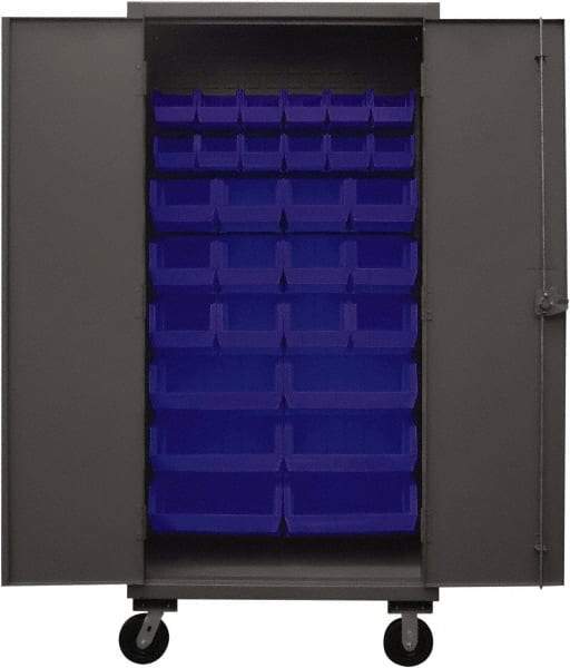 Durham - 30 Bin Mobile Storage Cabinet - Steel, 36" Wide x 24" Deep x 80" High, Blue - Caliber Tooling