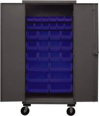 Durham - 30 Bin Mobile Storage Cabinet - Steel, 36" Wide x 24" Deep x 80" High, Blue - Caliber Tooling