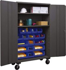 Durham - 2 Shelf 18 Bin Mobile Storage Cabinet - Steel, 48" Wide x 24" Deep x 80" High, Blue - Caliber Tooling