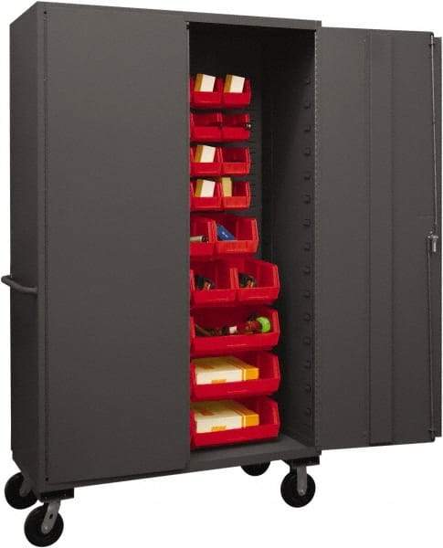 Durham - 42 Bin Mobile Storage Cabinet - Steel, 48" Wide x 24" Deep x 80" High, Red - Caliber Tooling