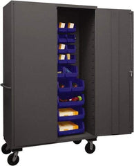 Durham - 42 Bin Mobile Storage Cabinet - Steel, 48" Wide x 24" Deep x 80" High, Blue - Caliber Tooling